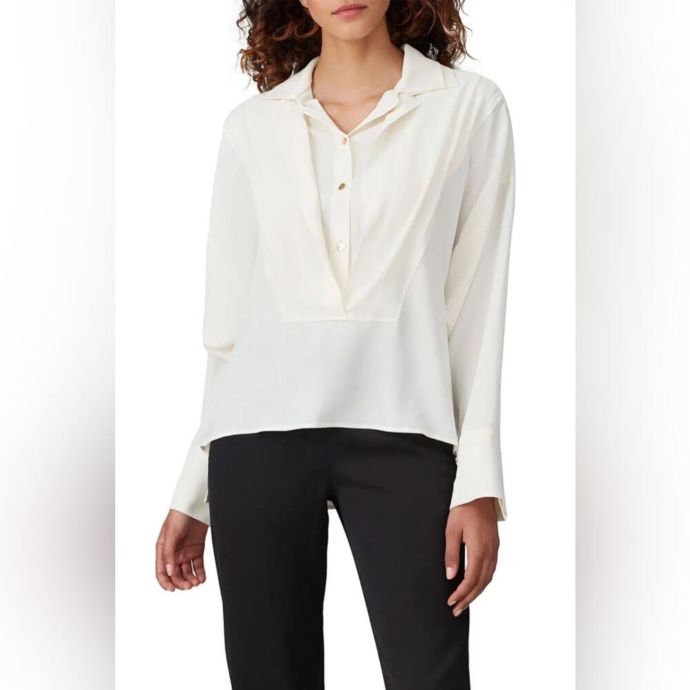 Atlein Collective ivory Double Collar Long Sleeve silk blend top blouse 36 / US4